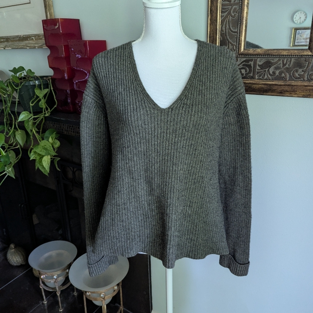 3.1 Phillip Lim Womens Small Cropped Wool Yak Olive GreenBrown Sweater Open Back